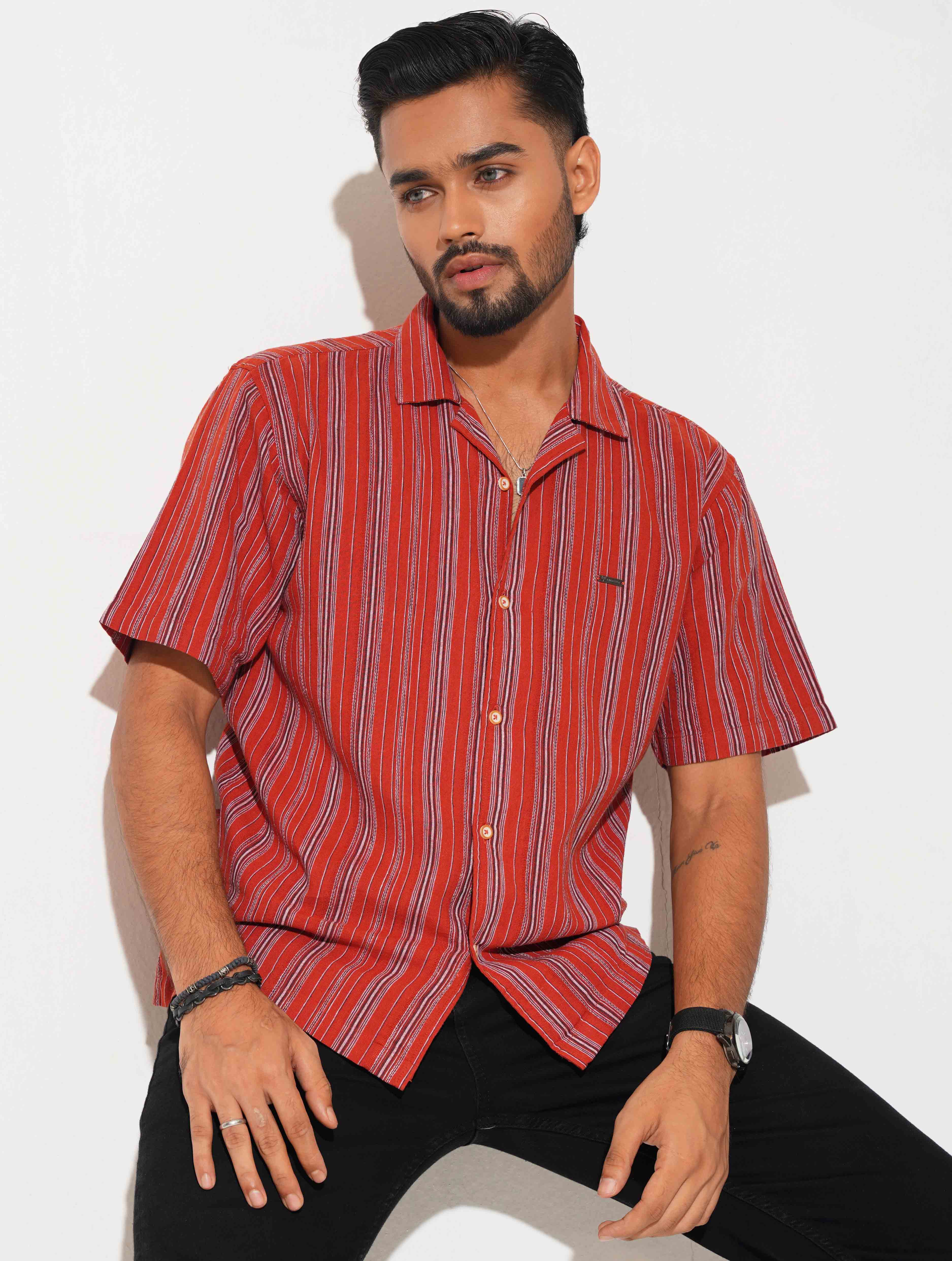 Tomato Red stripe Remi cotton Havana shirt