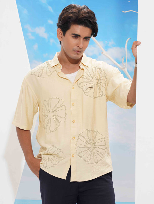 Yellow chest printed drop shoulder shirt