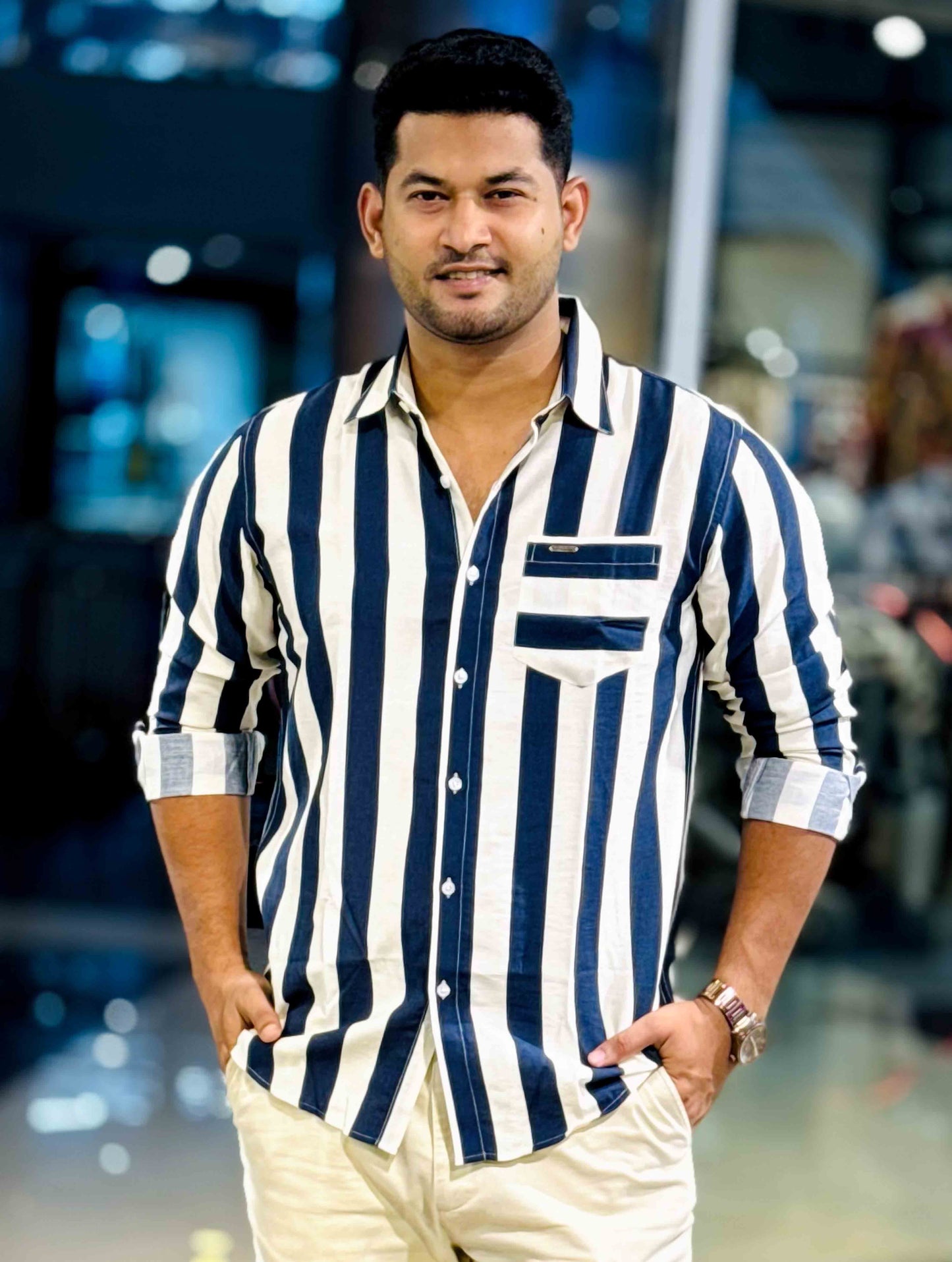 Blue and white stripe full sleeve shirt