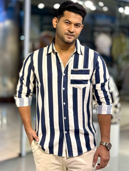 Blue and white stripe full sleeve shirt
