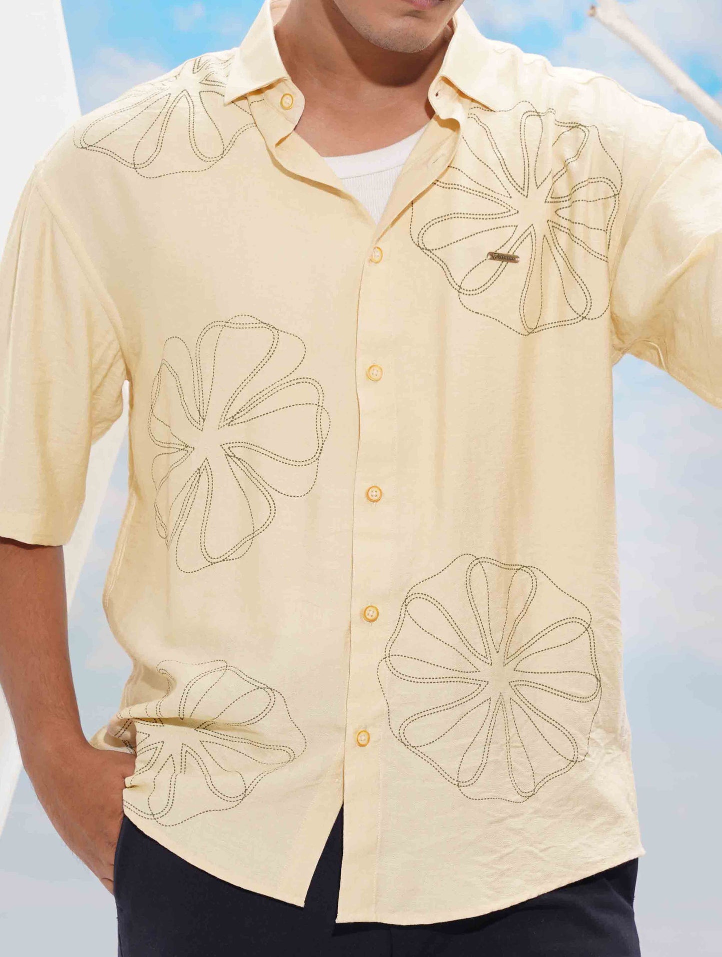 Yellow chest printed drop shoulder shirt