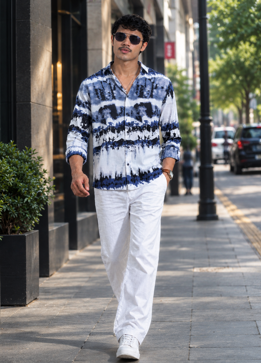 Sky and Blue printed Royal silk full sleeve