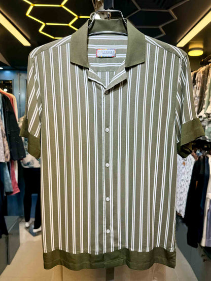 Olive stripe collar contrast havana shirt