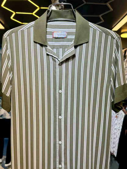 Olive stripe collar contrast havana shirt