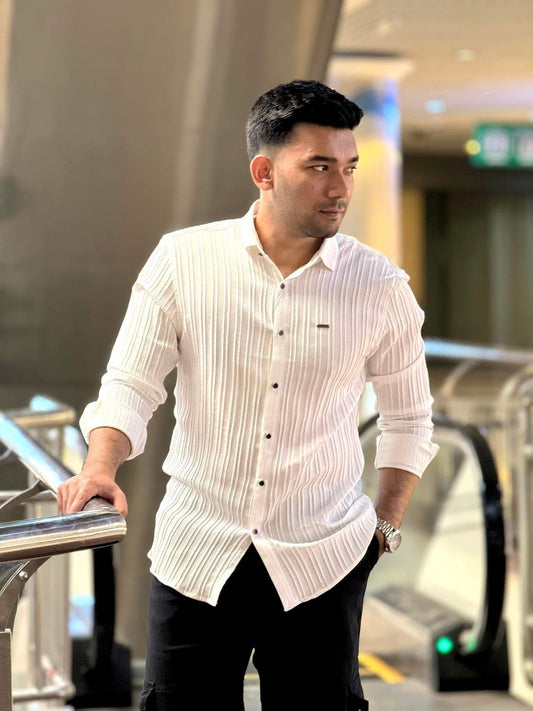Pearl white stripe texture viscos premium shirt