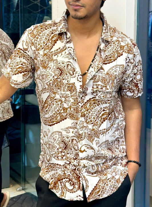 White paisley printed half sleeve shirt