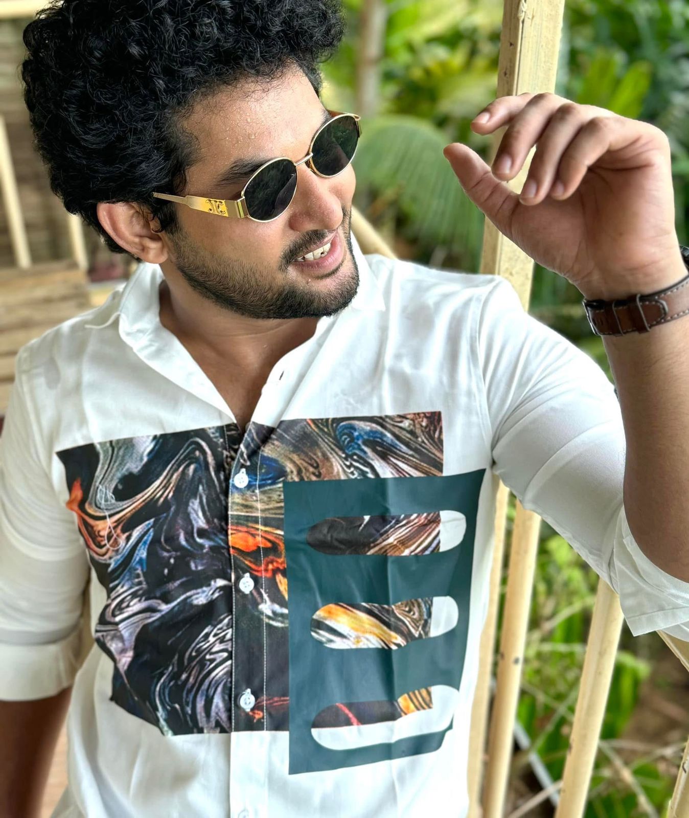 White 3D chest Printed full sleeve shirt