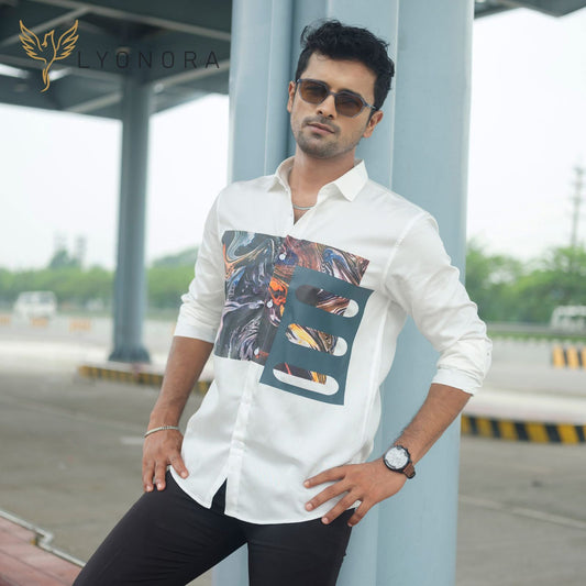 White 3D chest Printed full sleeve shirt