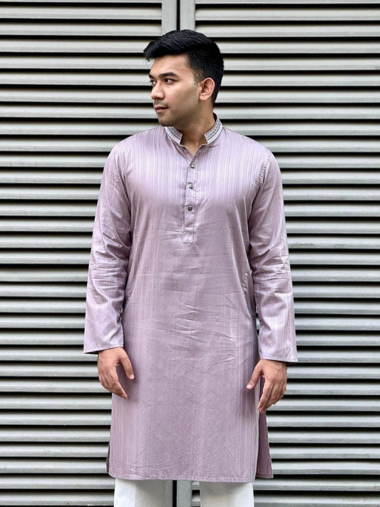 Thistle Purple stripe texture collar Embroidery design Premium Panjabi