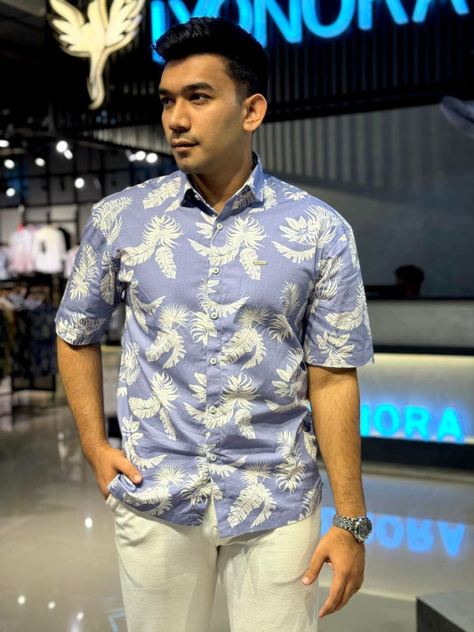 Azure Blue Printed Drop-shoulder Shirt