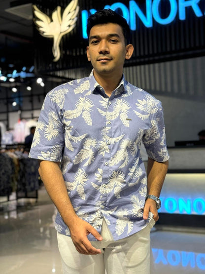 Azure Blue Printed Drop-shoulder Shirt