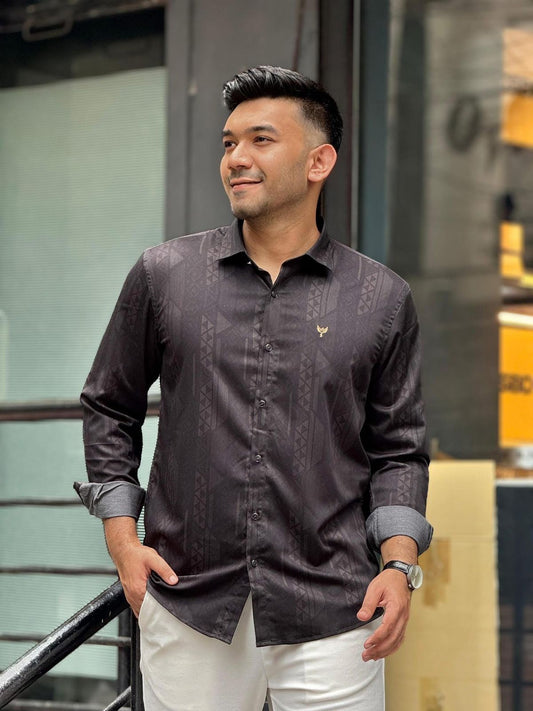 Black abstract arrow bamboo silk premium shirt