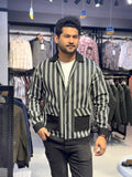 Black and white stripped premium denim jacket