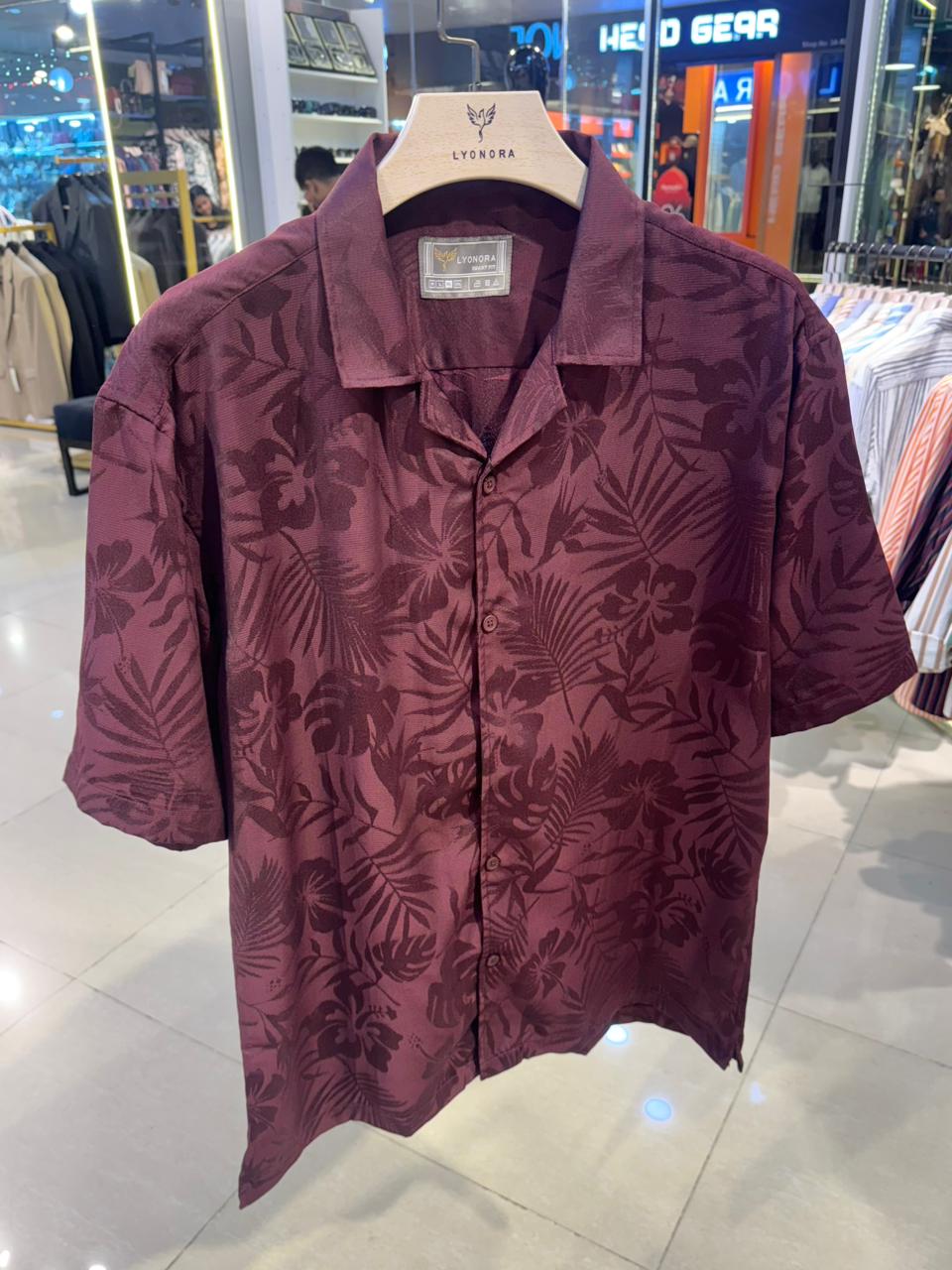 Deep maroon Tropical Printed Havana Shirt