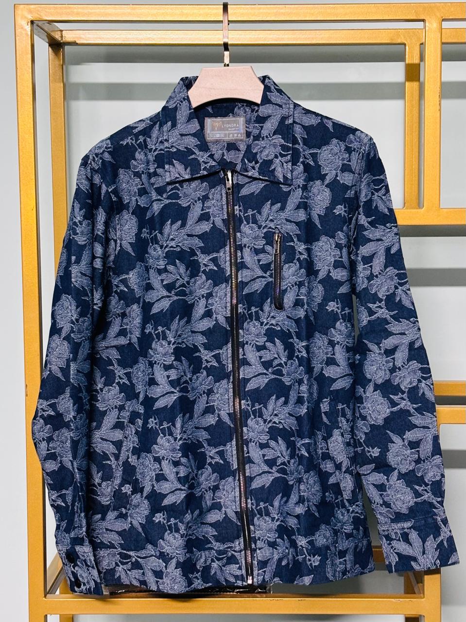 Blue Flower Printed full zipper jacket