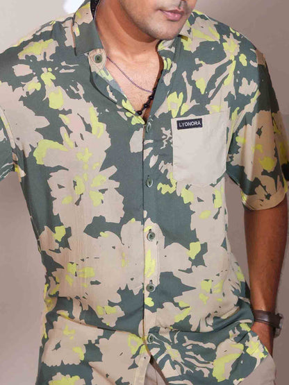 Army green drop shoulder half sleeve shirt