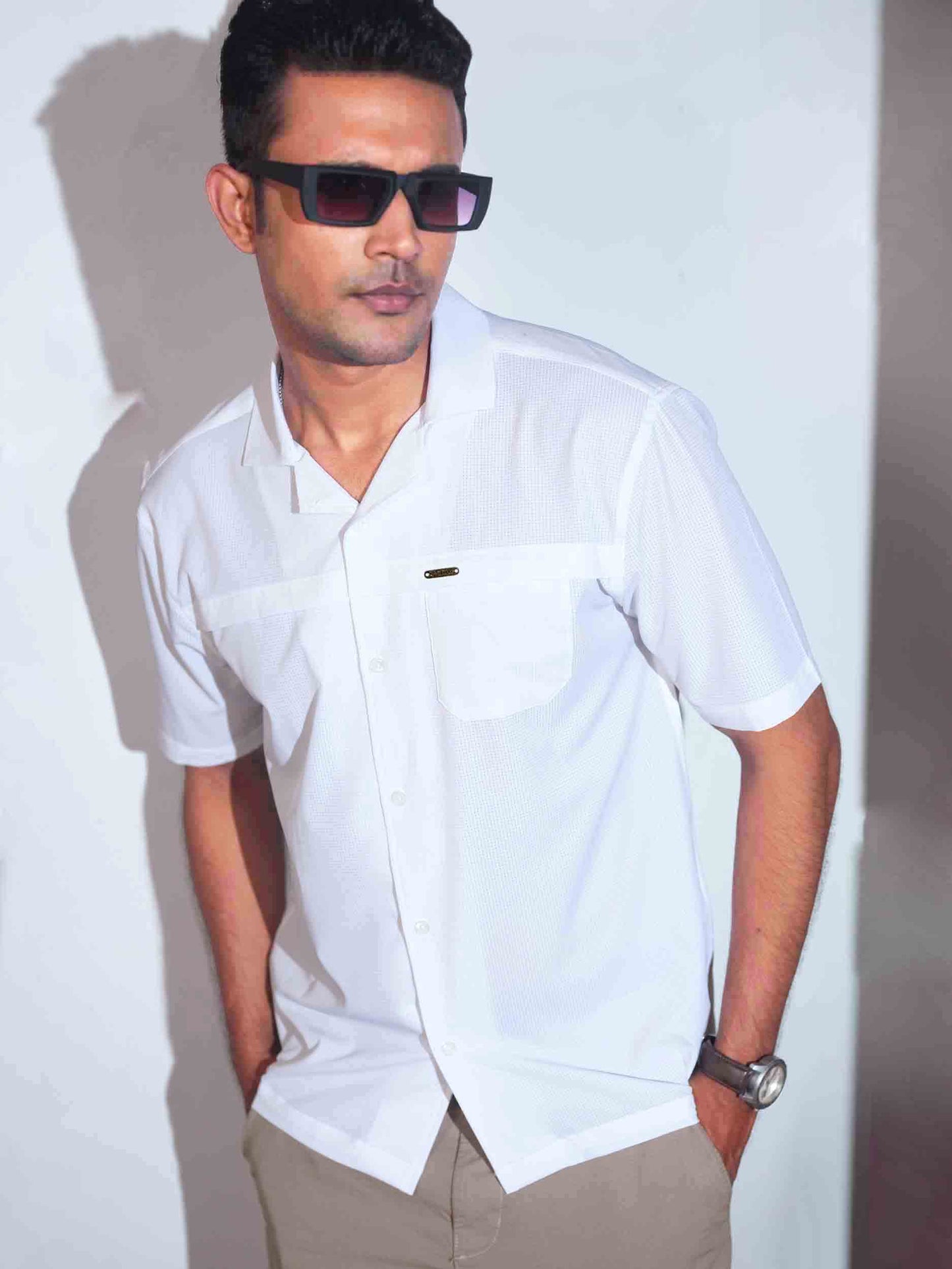 White chest plated havana shirt