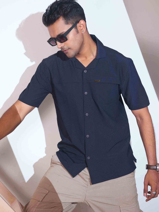 Indigo Blue chest plated viscos havana shirt