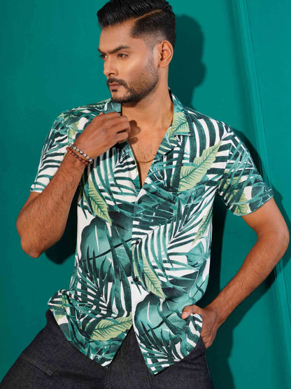 Green mostera printed havana shirt