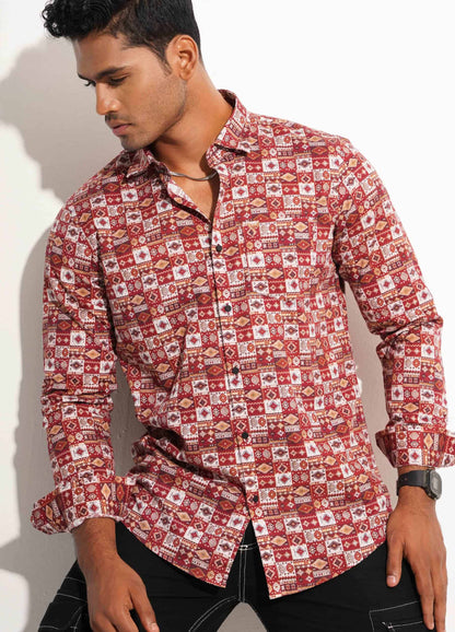 Maroon nakshi digital printed full sleeve