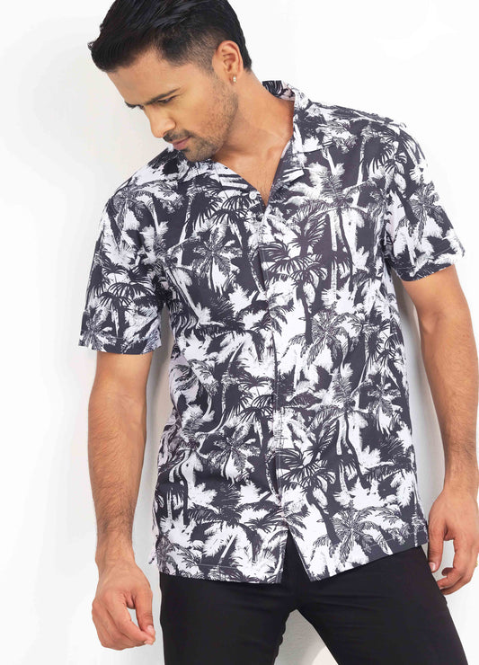 Black white coconut tree havana shirt