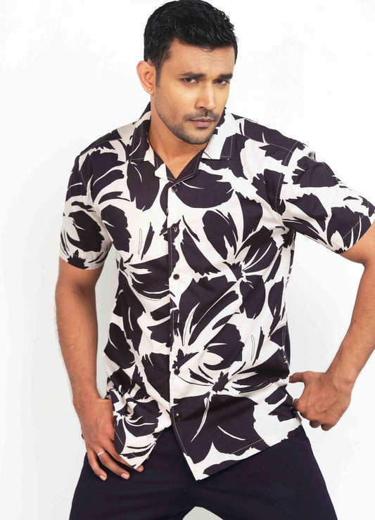 White black feather printed havana shirt