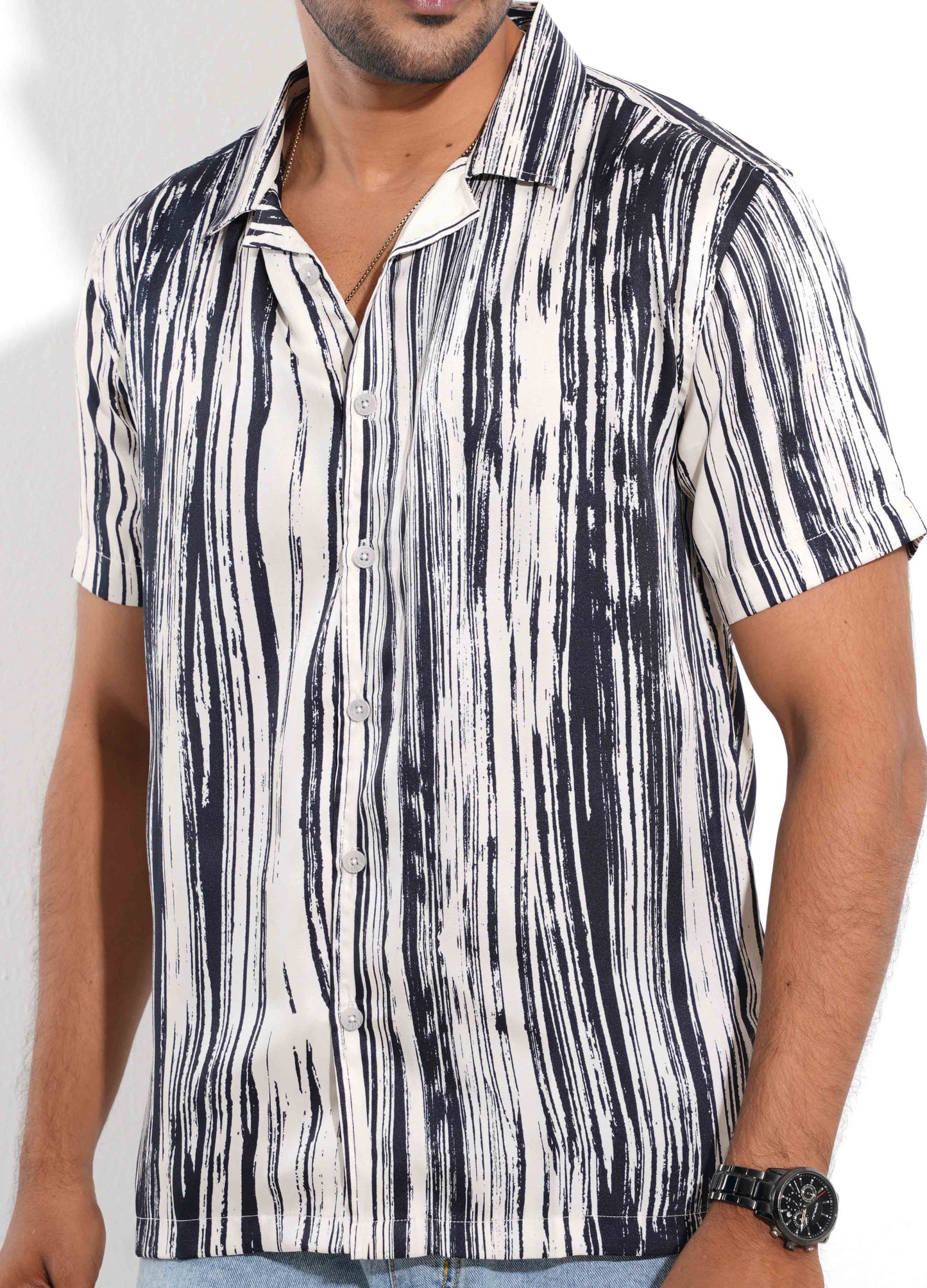 White - blue stripe printed havana shirt