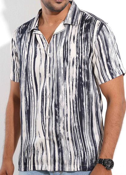 White - blue stripe printed havana shirt