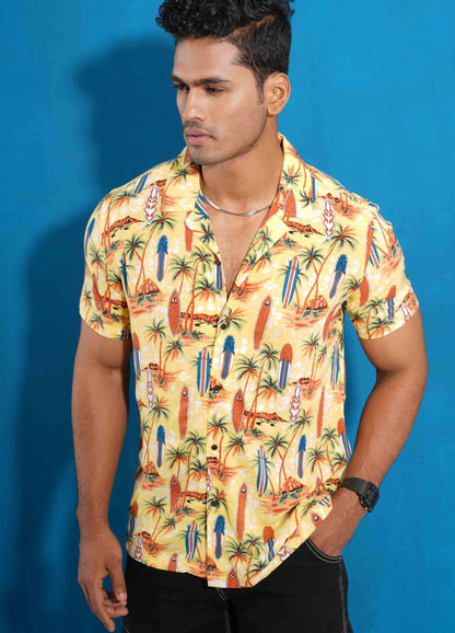 Yellow sailboat printed havana shirt