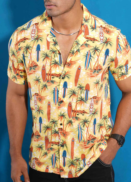 Yellow sailboat printed havana shirt