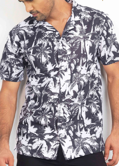 Black white coconut tree havana shirt