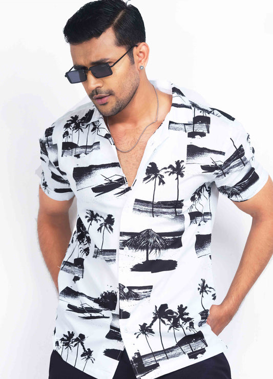 White black beach printed havana shirt