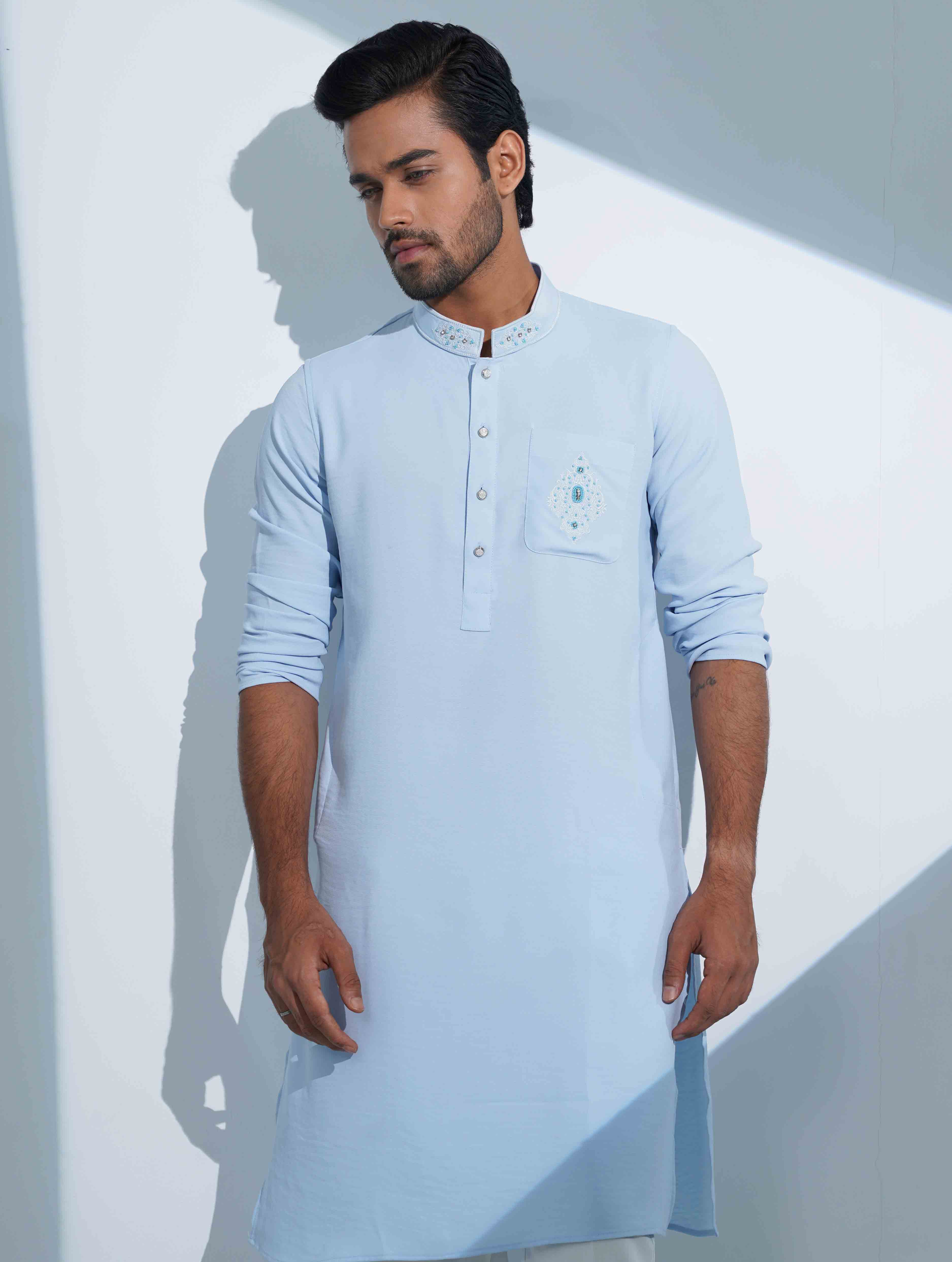 Teal sky Premium Traditional Stone Work Panjabi