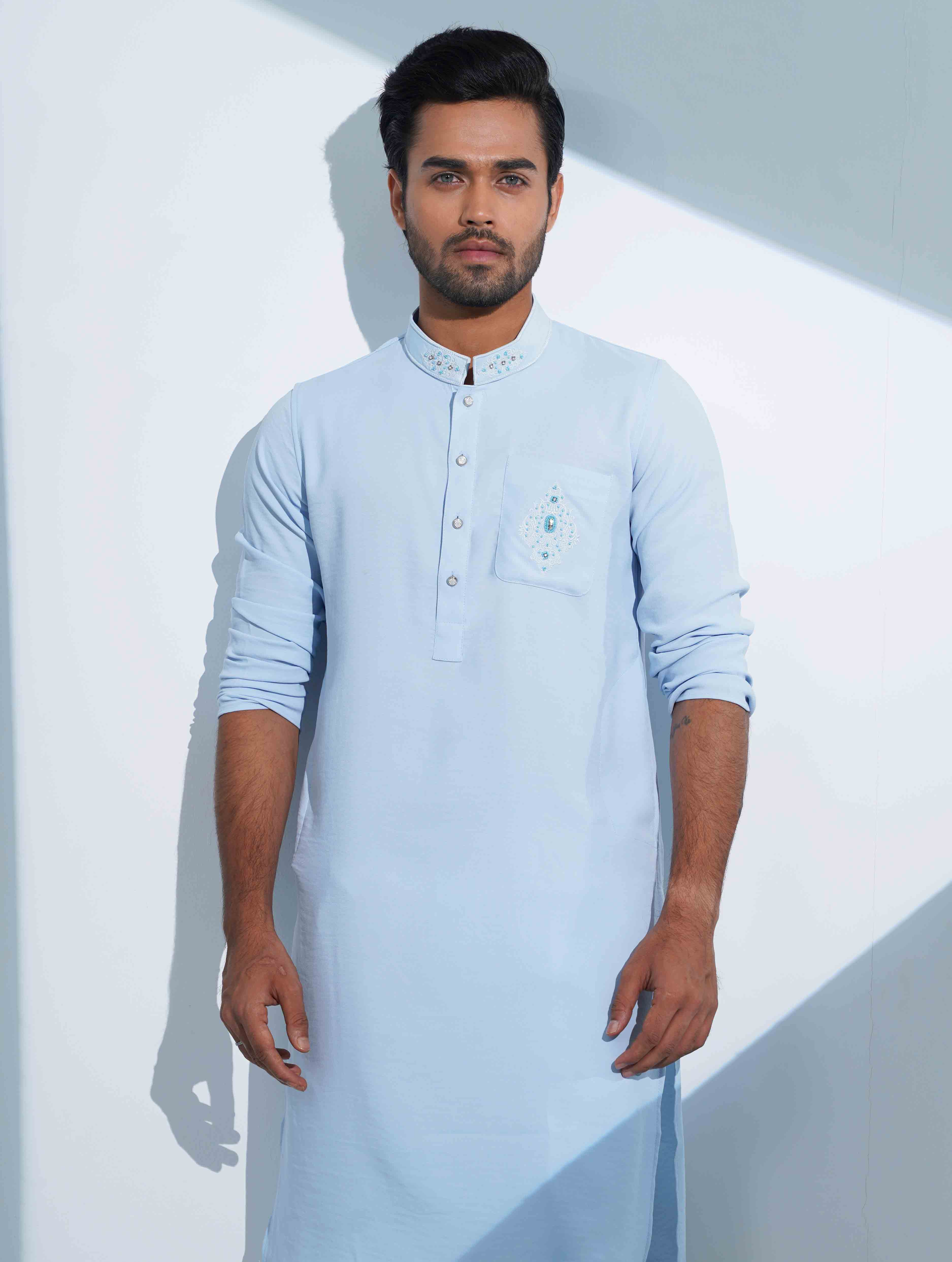 Teal sky Premium Traditional Stone Work Panjabi