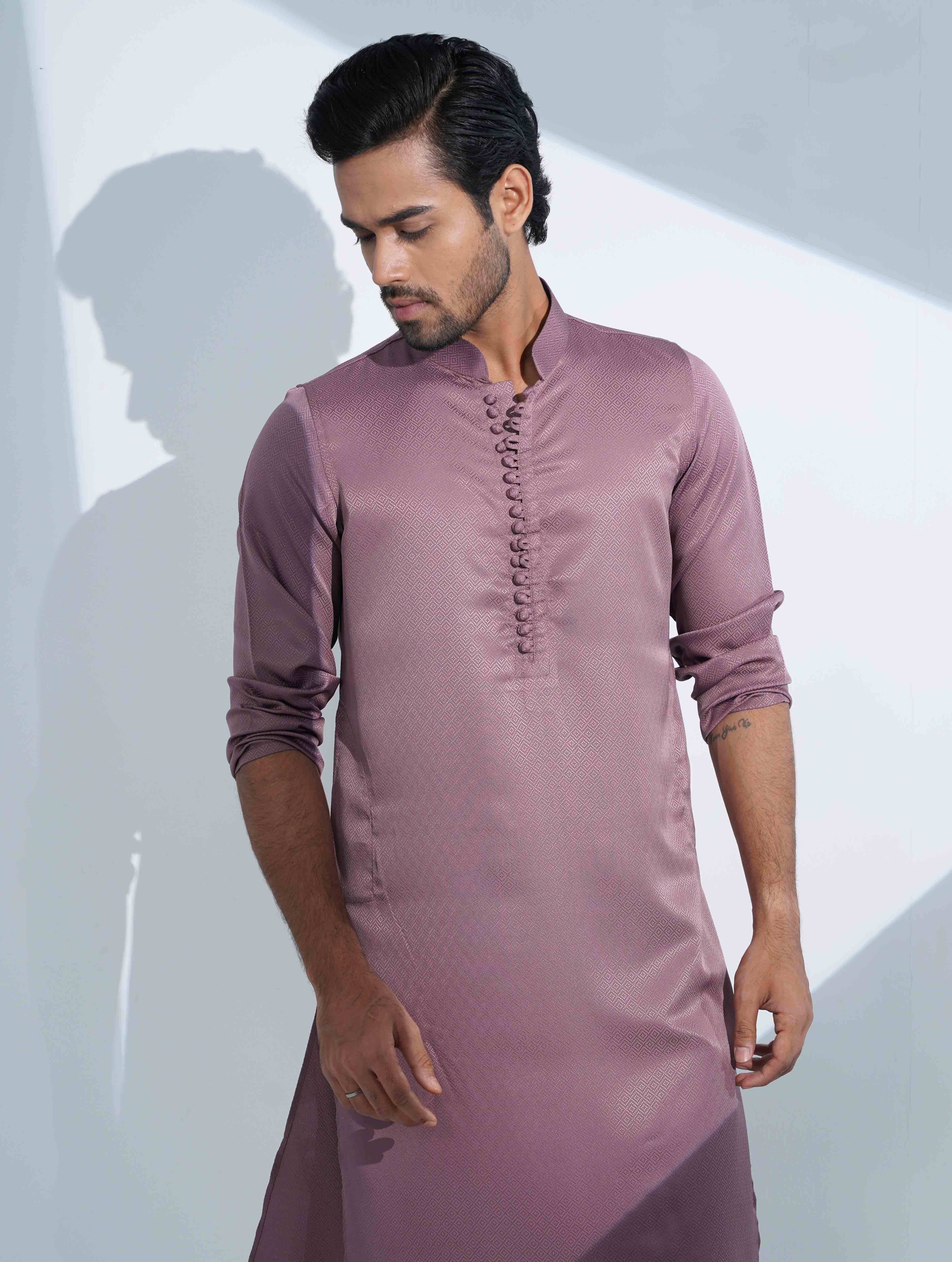 Magenta Color Aesthetic Solid Studs Button Panjabi