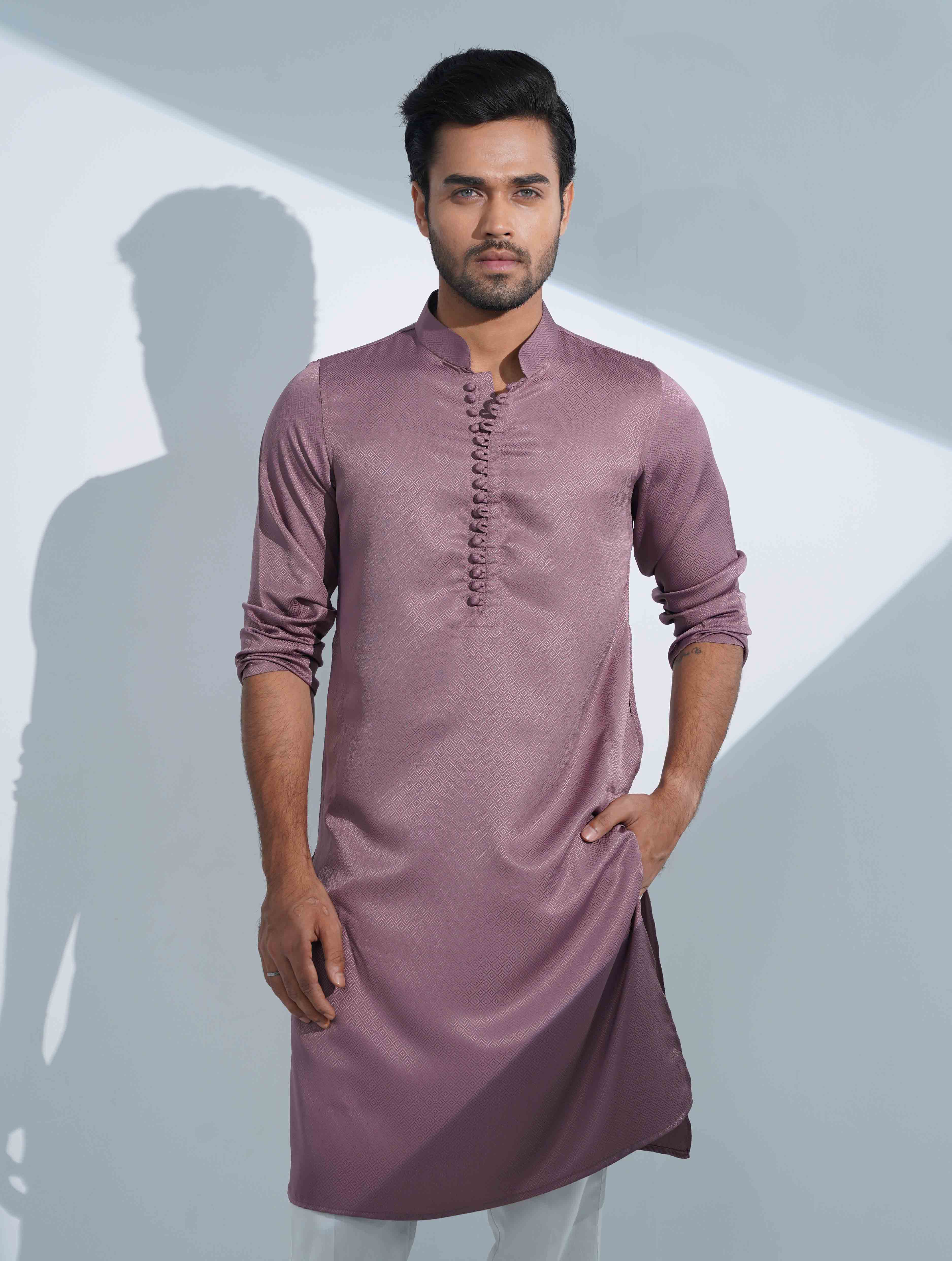 Magenta Color Aesthetic Solid Studs Button Panjabi