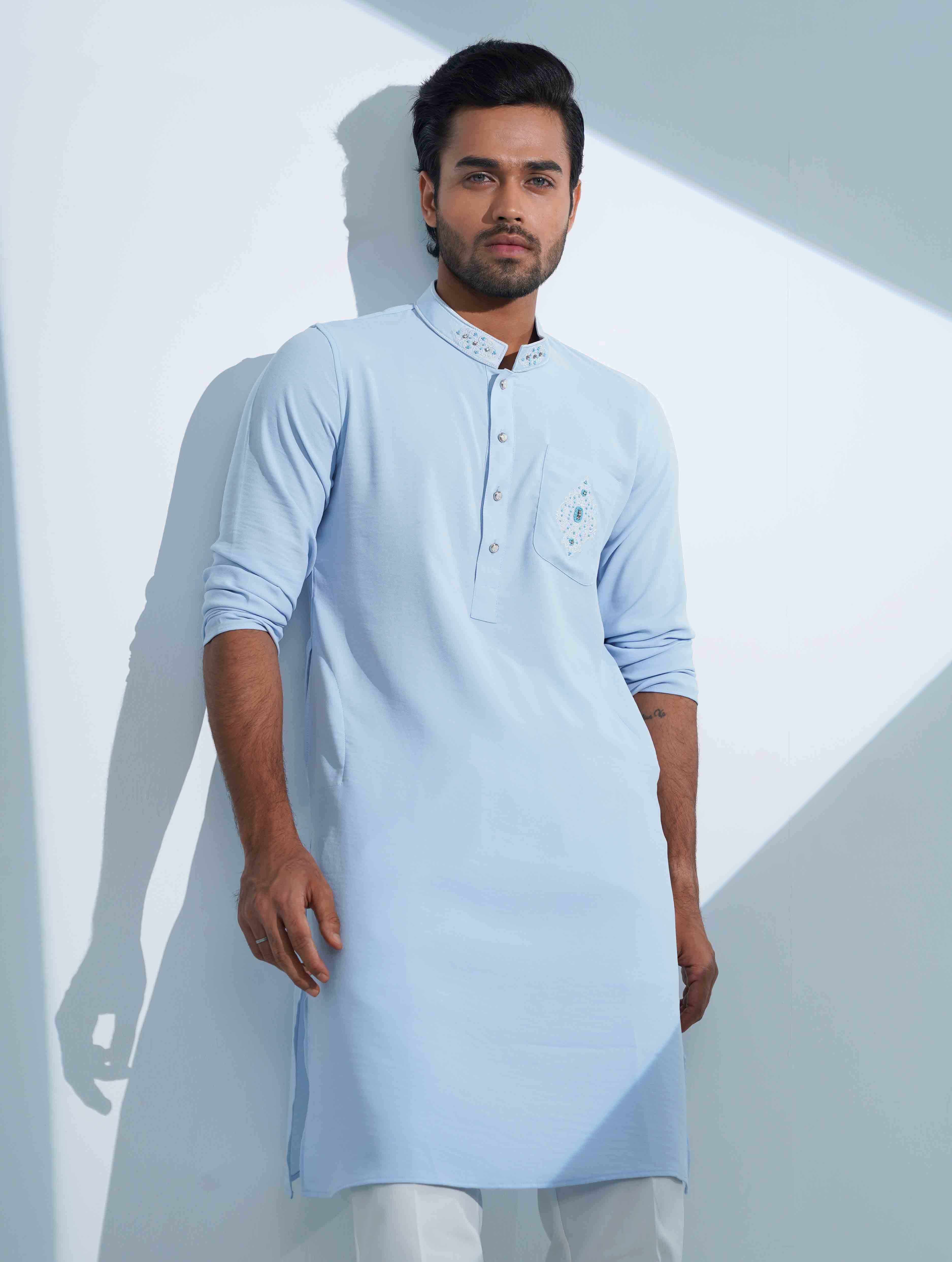 Teal sky Premium Traditional Stone Work Panjabi