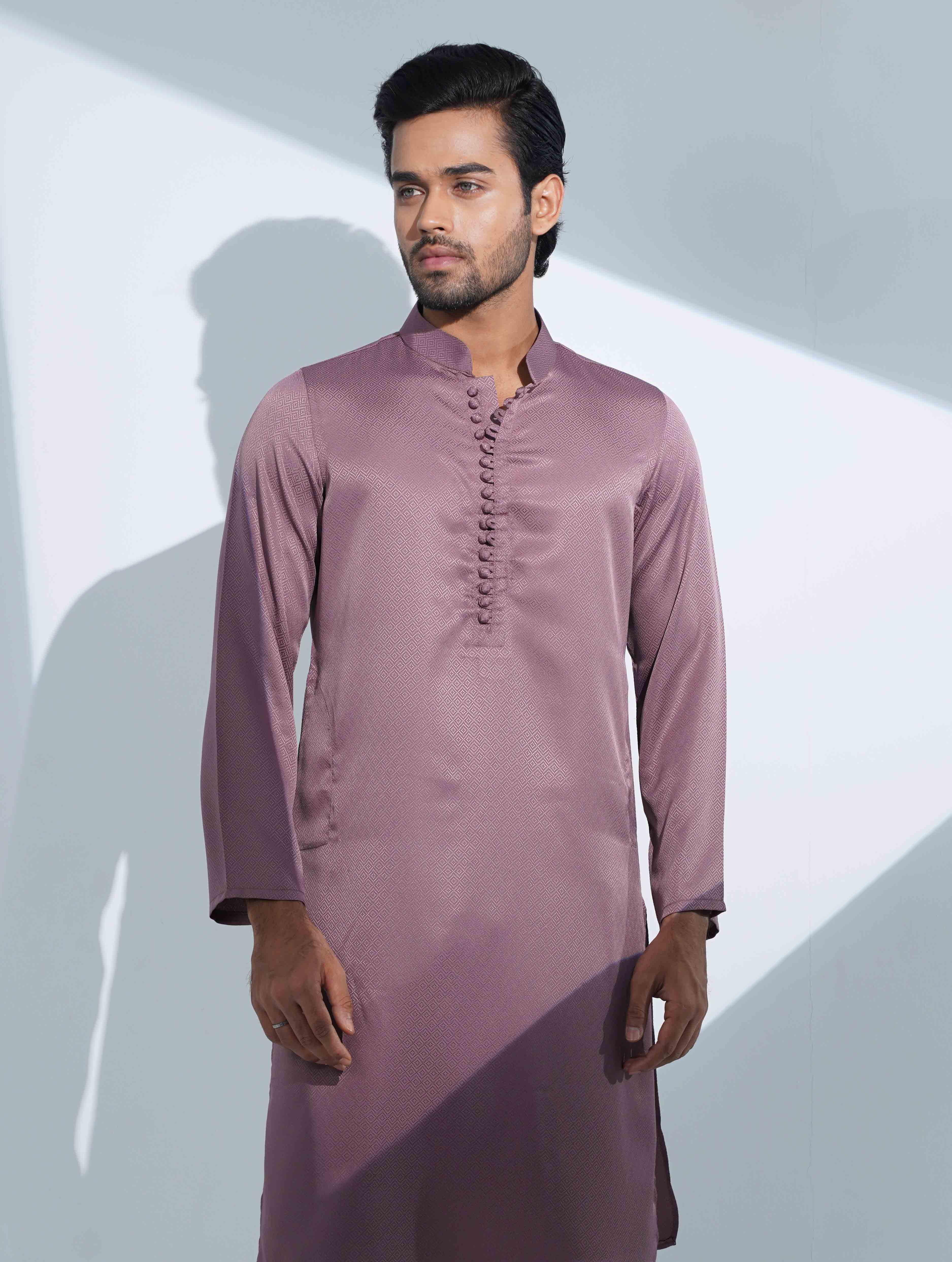 Magenta Color Aesthetic Solid Studs Button Panjabi