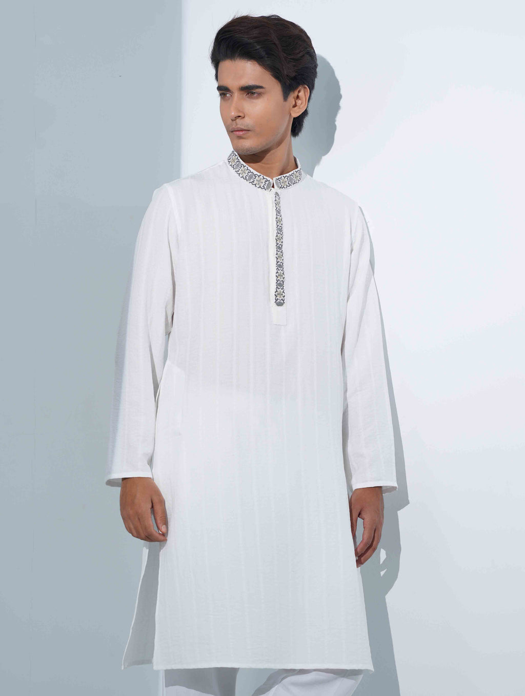 White Neckline Stone Work Panjabi