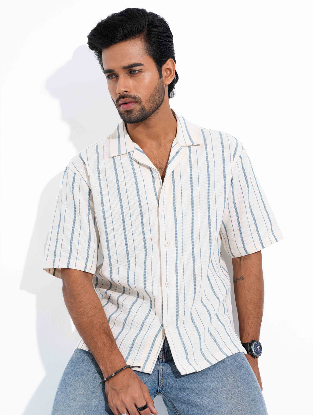 Cream Sky Stripe Remi Cotton Havana Shirt
