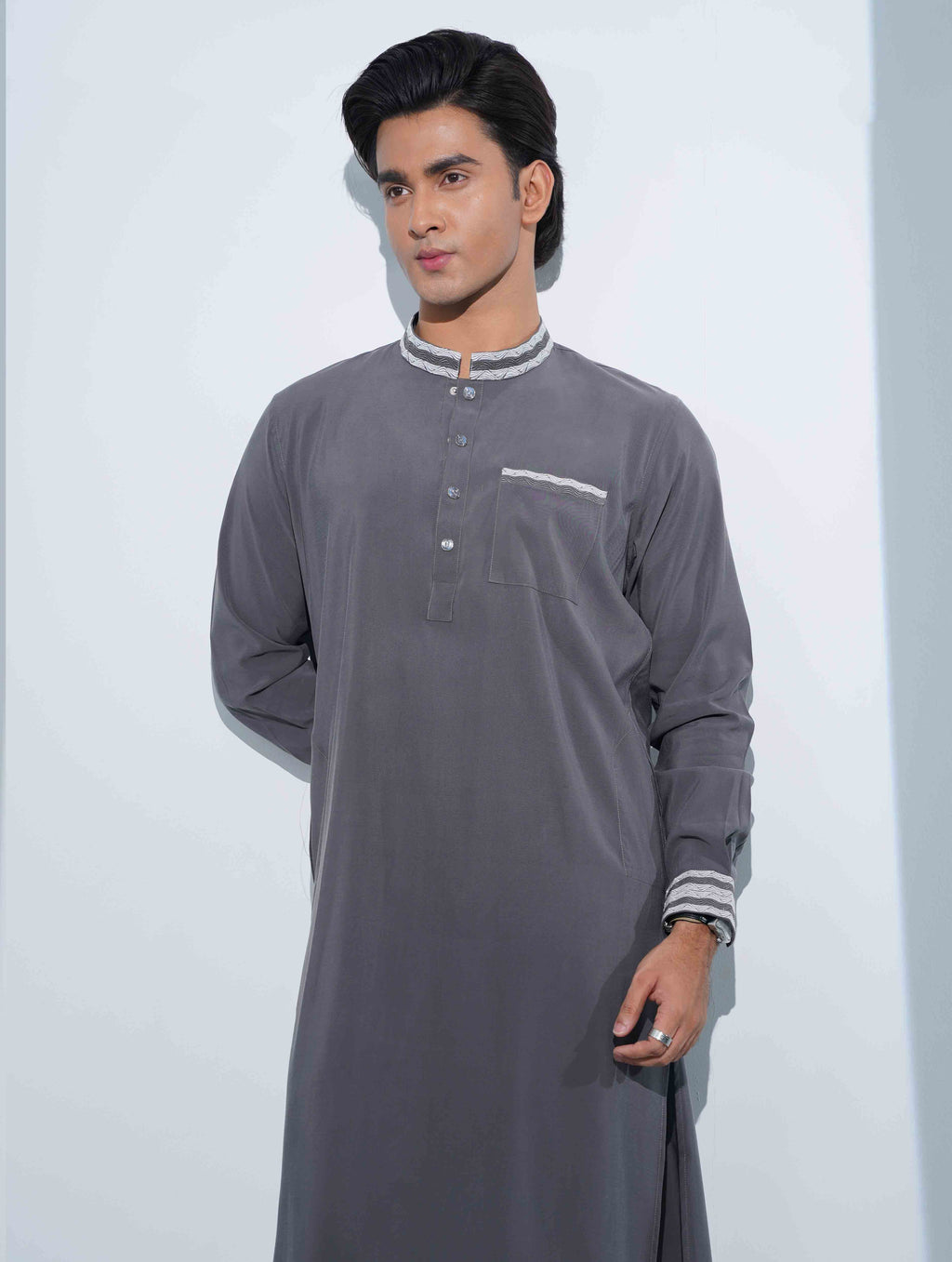 Gray Collar pocket Embriodery panjabi