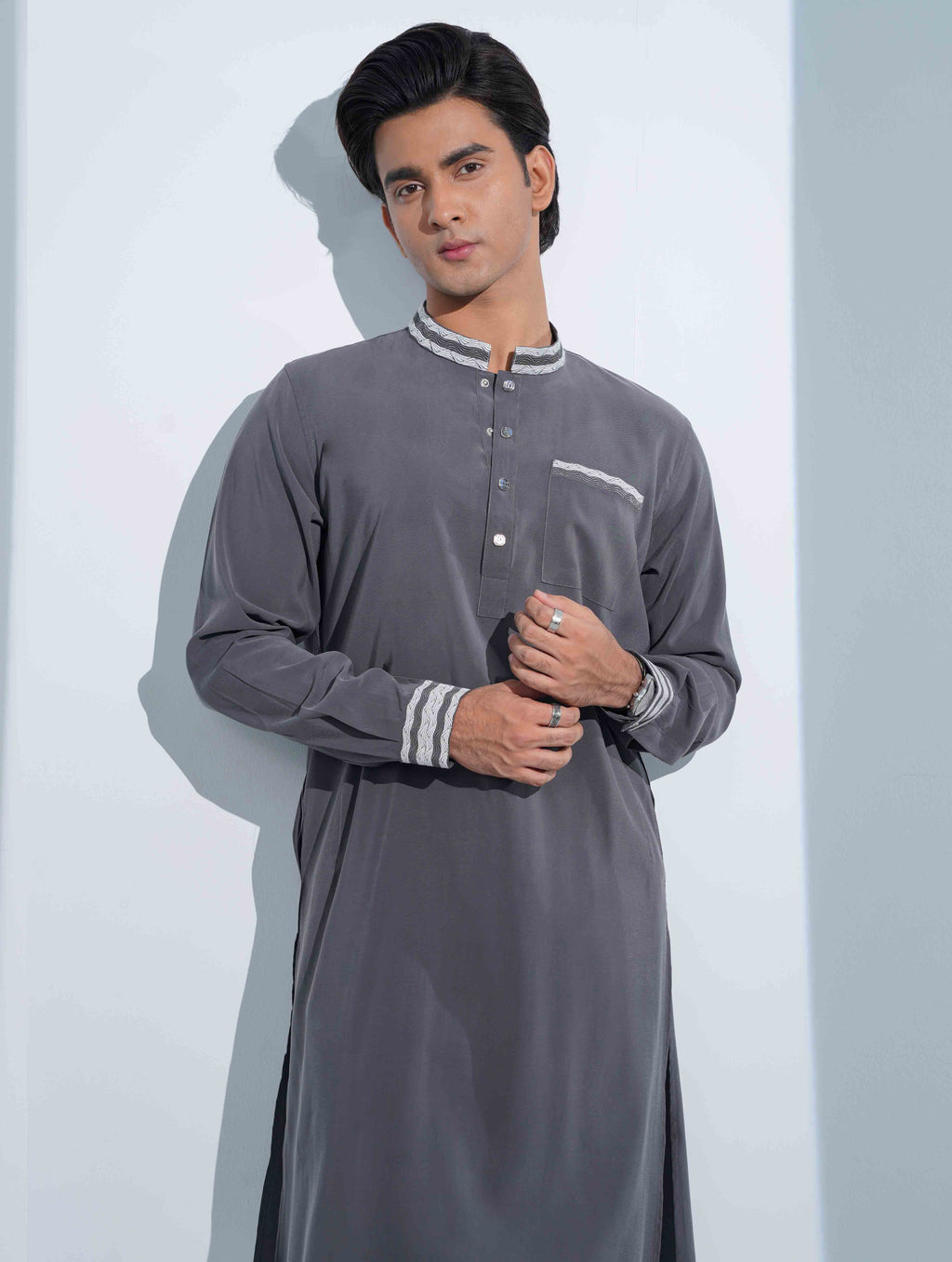 Gray Collar pocket Embriodery panjabi