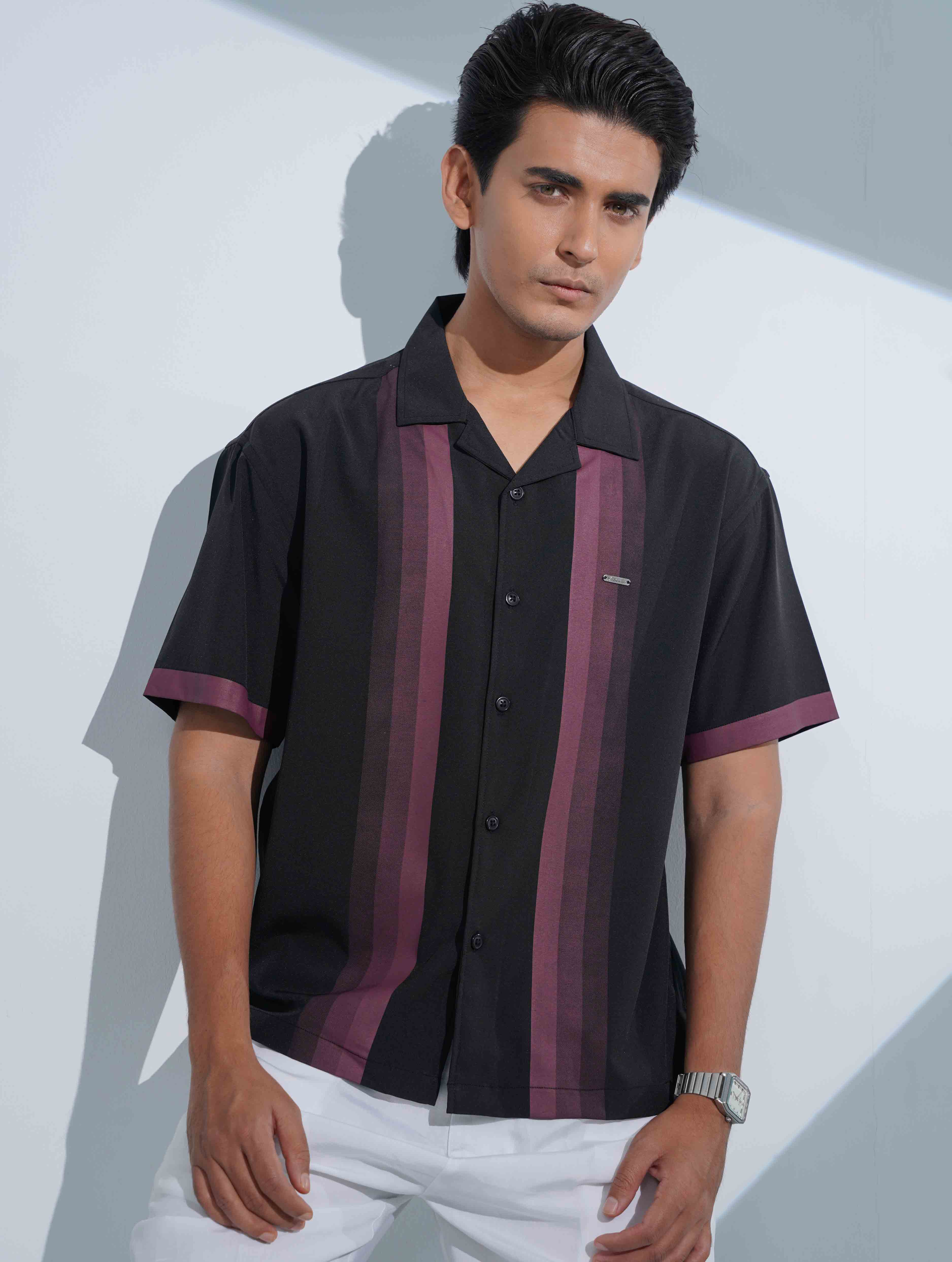 Black - Jam stripe Contrast Havana Shirt
