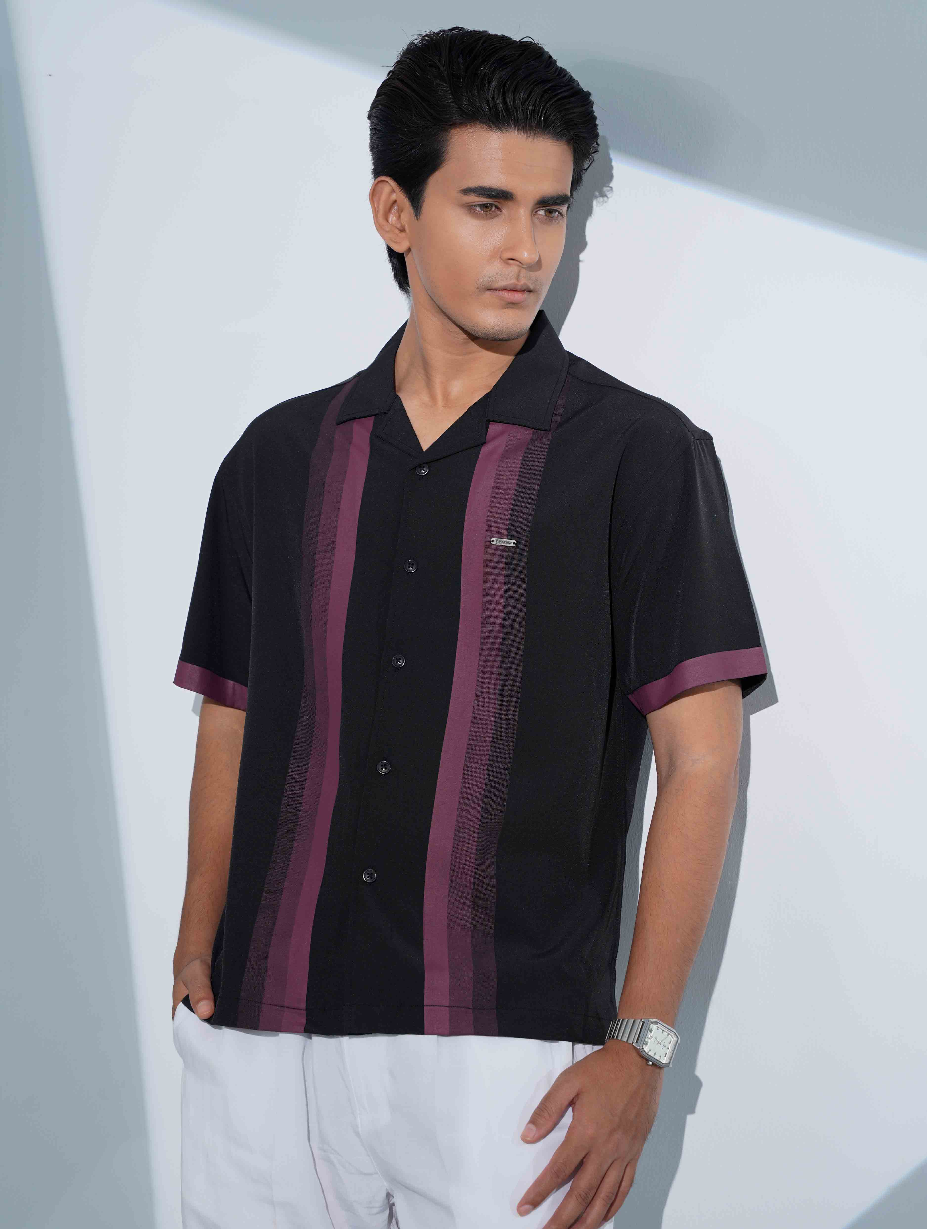 Black - Jam stripe Contrast Havana Shirt