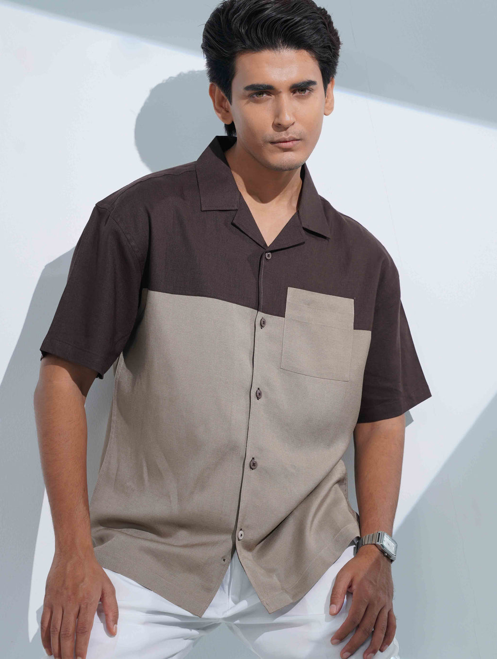 Coffee- Brown Contrast Remi Cotton Havana Shirt