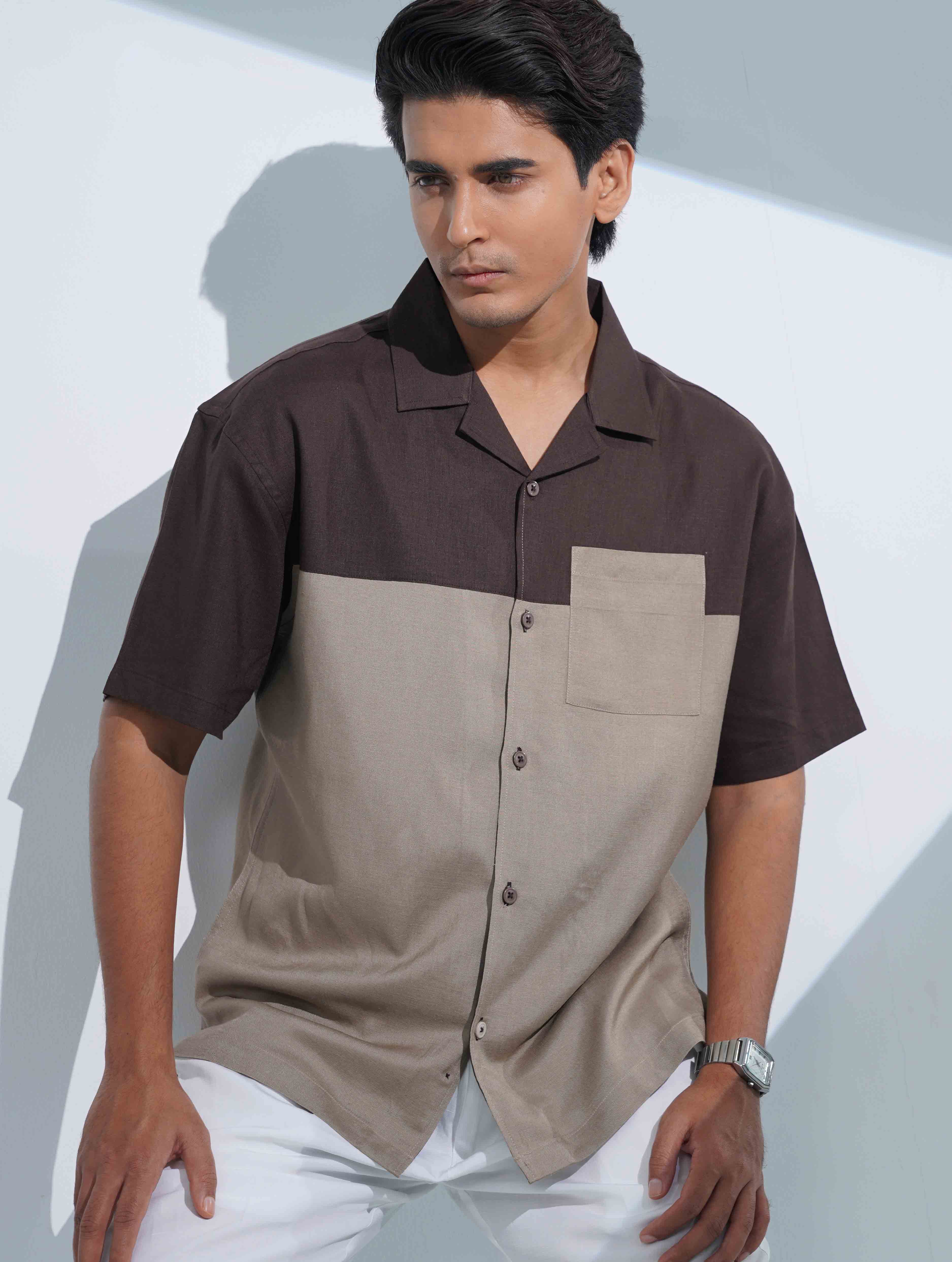Coffee- Brown Contrast Remi Cotton Havana Shirt