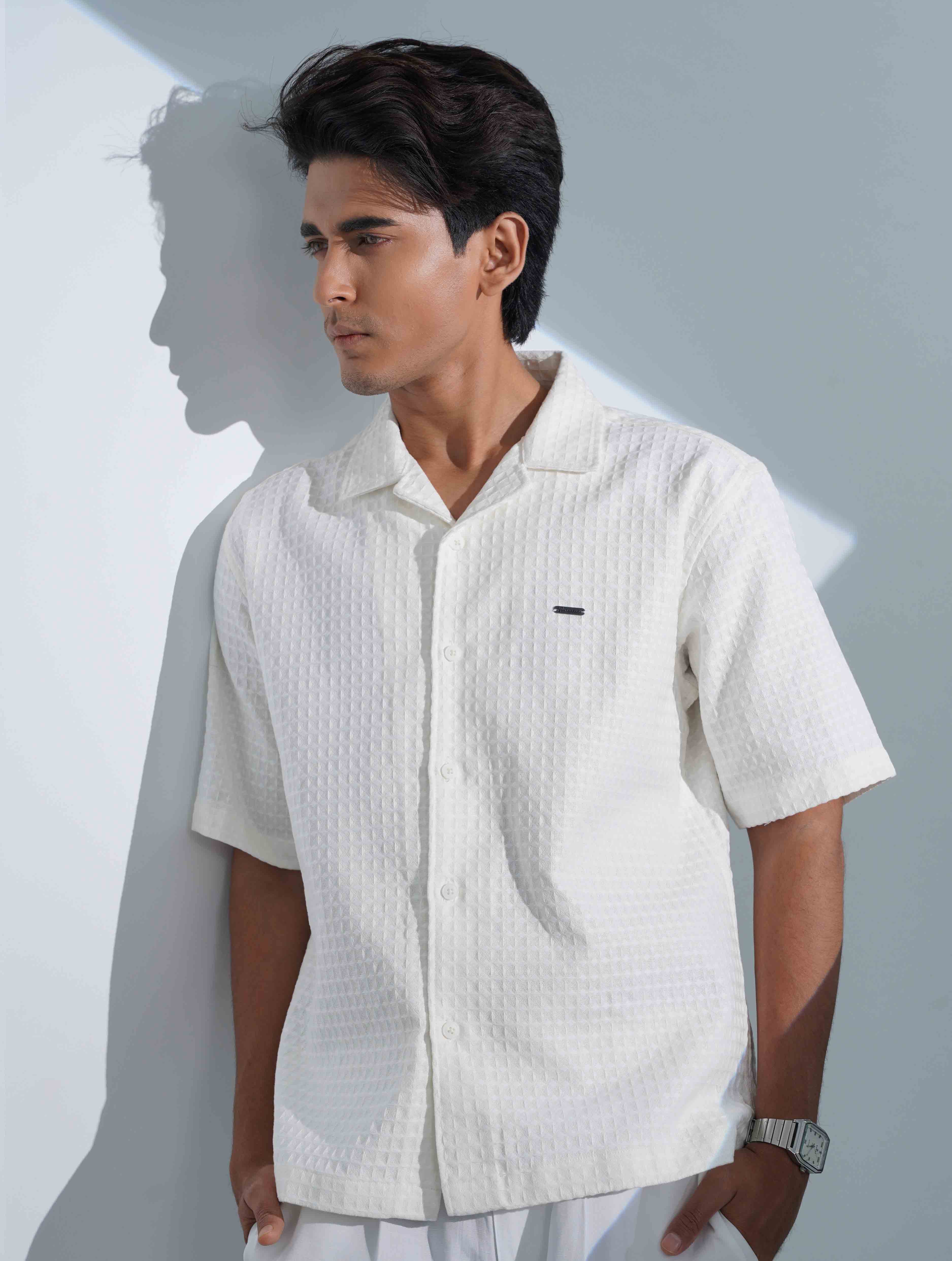 Snow White Waffle Fabric Havana Shirt