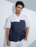 White - Navy Blue Contrast Remi Cotton Havana Shirt