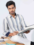 Off white Ash Cream  Stripe collar button Formal shirt