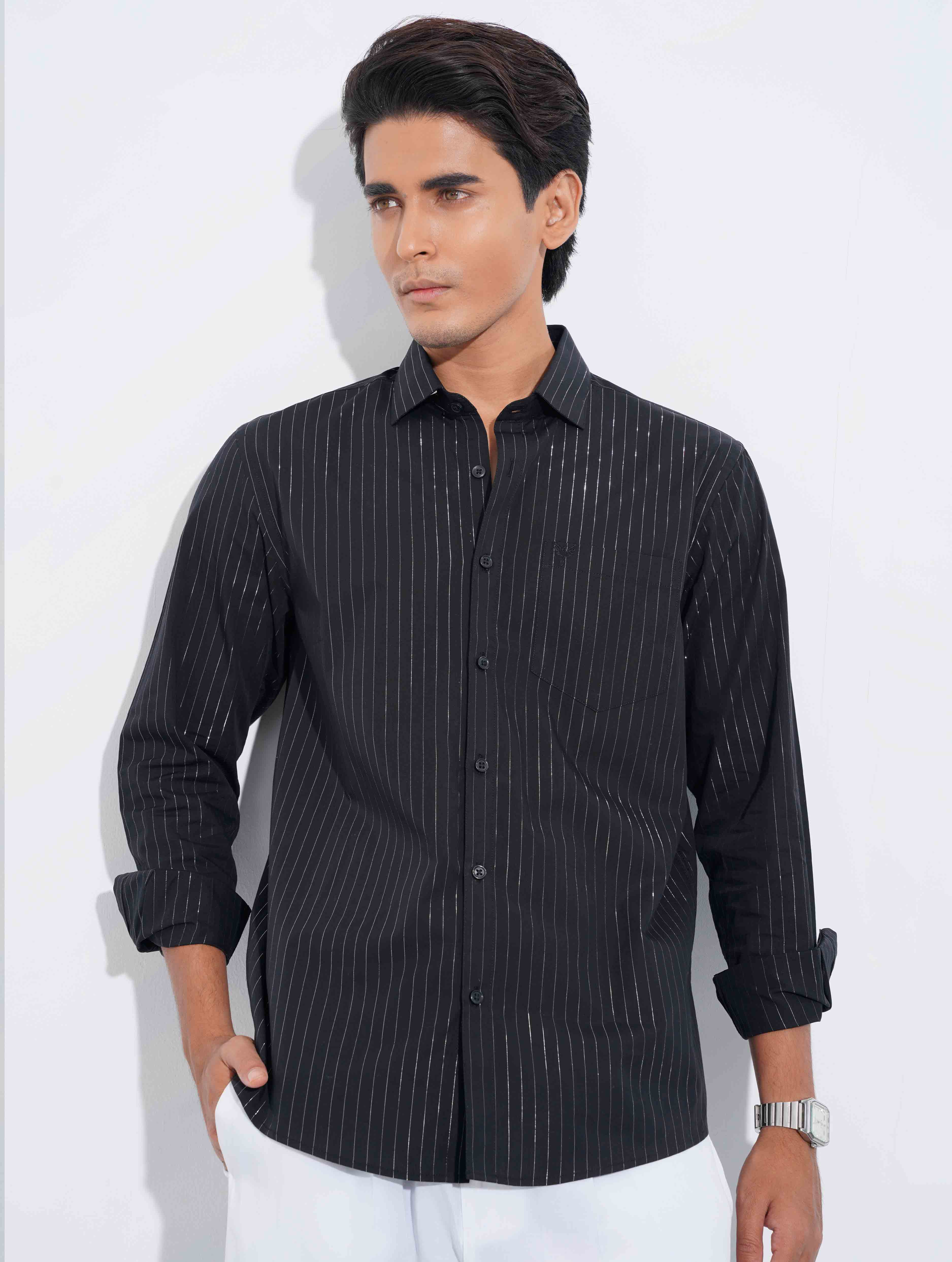 Black Silver stripe full sleeve shirt